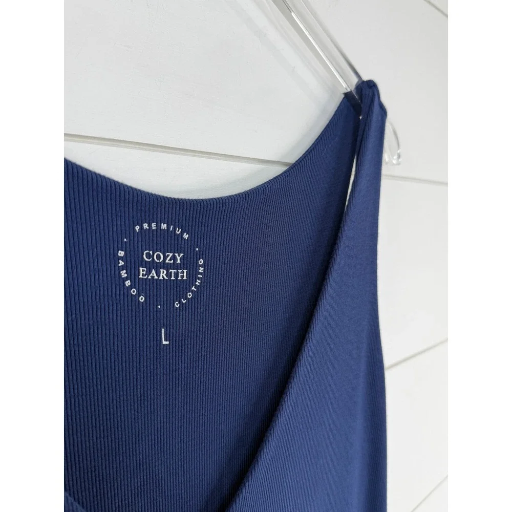 Cozy Earth BAMBOO RIB KNIT Women‎ L V-NECK TANK LOUNGE DRESS NAVY COMFORT